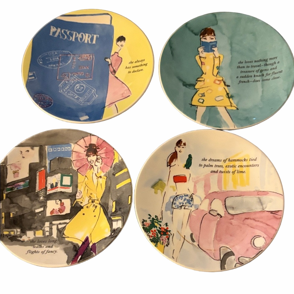 Kate Spade (Lenox) set of 4 porcelain 6” tidbit plate set.